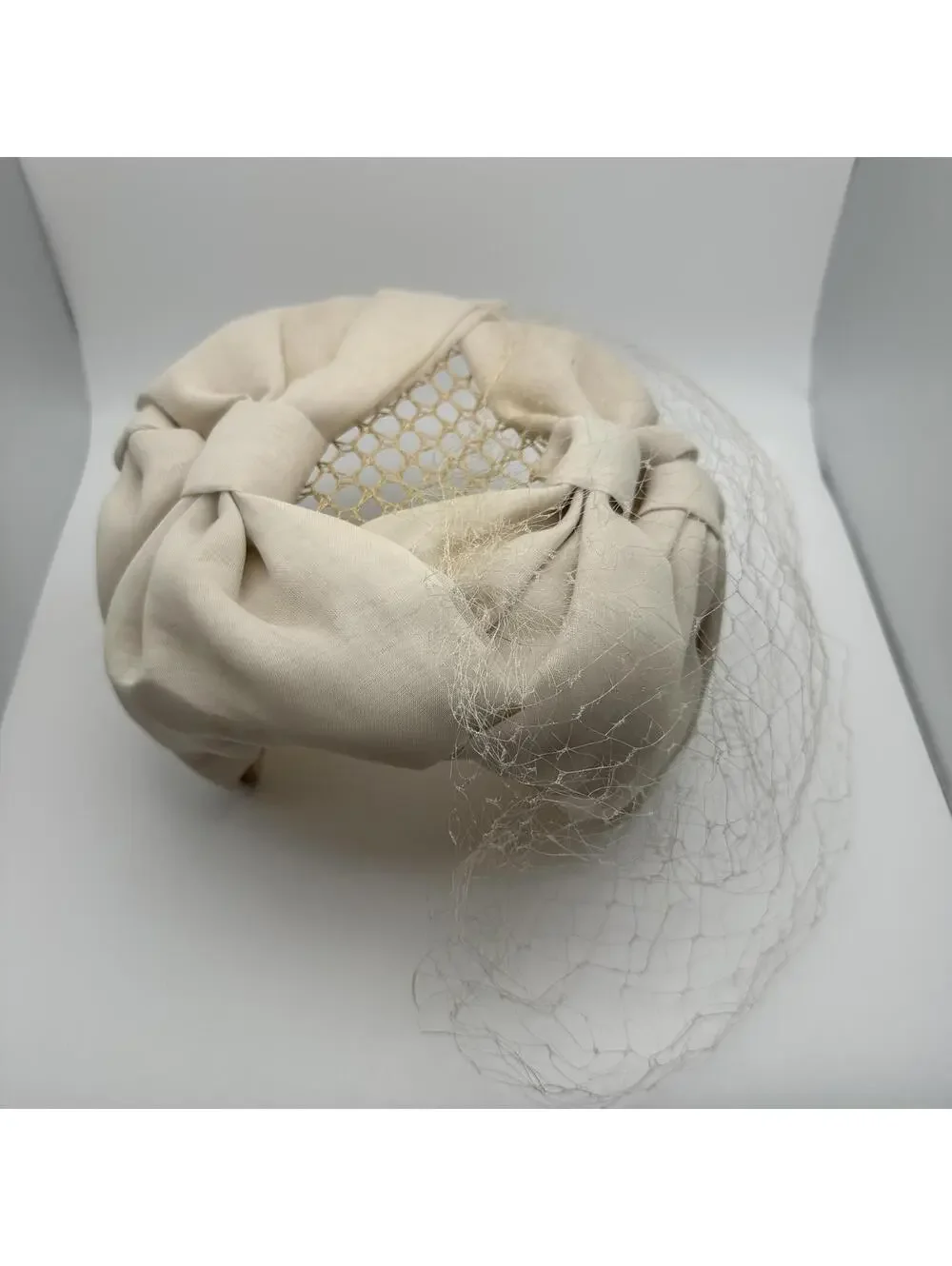 Vintage Union Made Elegant Ivory Headband with Veil Netting